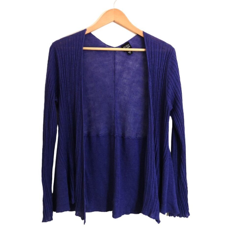Eileen Fisher‎ 100% Linen Open Front Cardigan Sweater Blueish Purple Size M